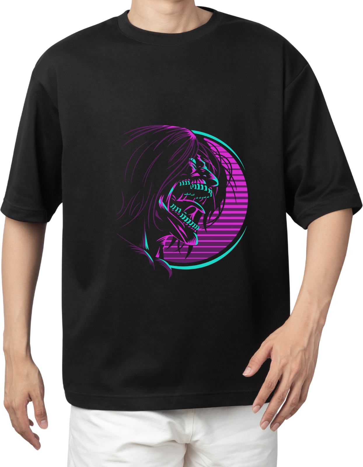 Attack Titan Oversized Anime T-Shirt – Eren Yeager Synthwave Edition